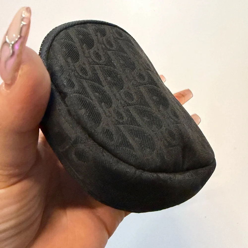 Vintage Dior Black Monogram Coin Purse Gold Plaque Made in France - AUTHENTIC